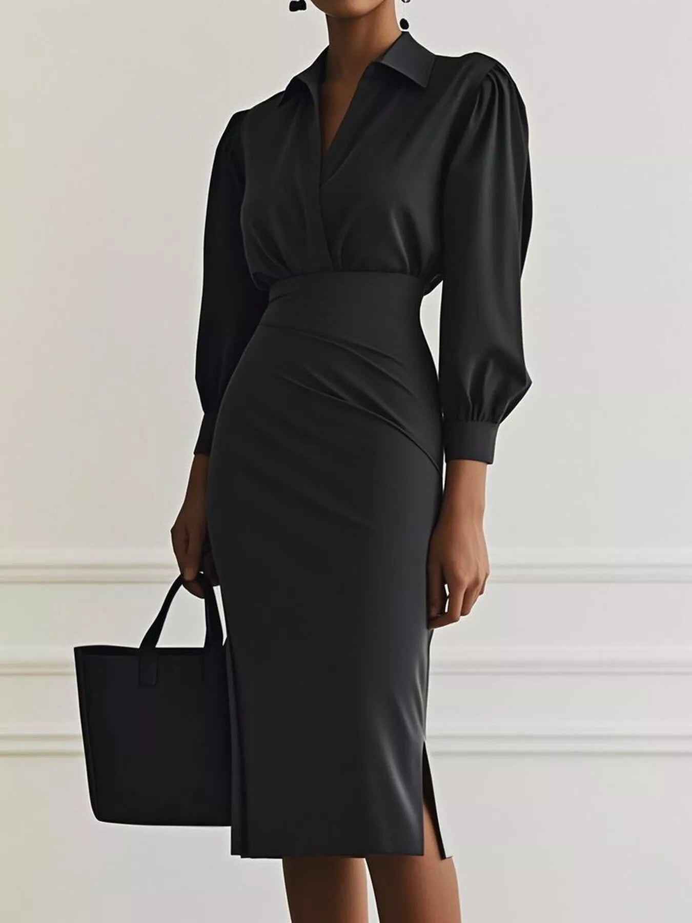 Ruched Midi Shirt Dress with Side Slit – Applauses Boutique
