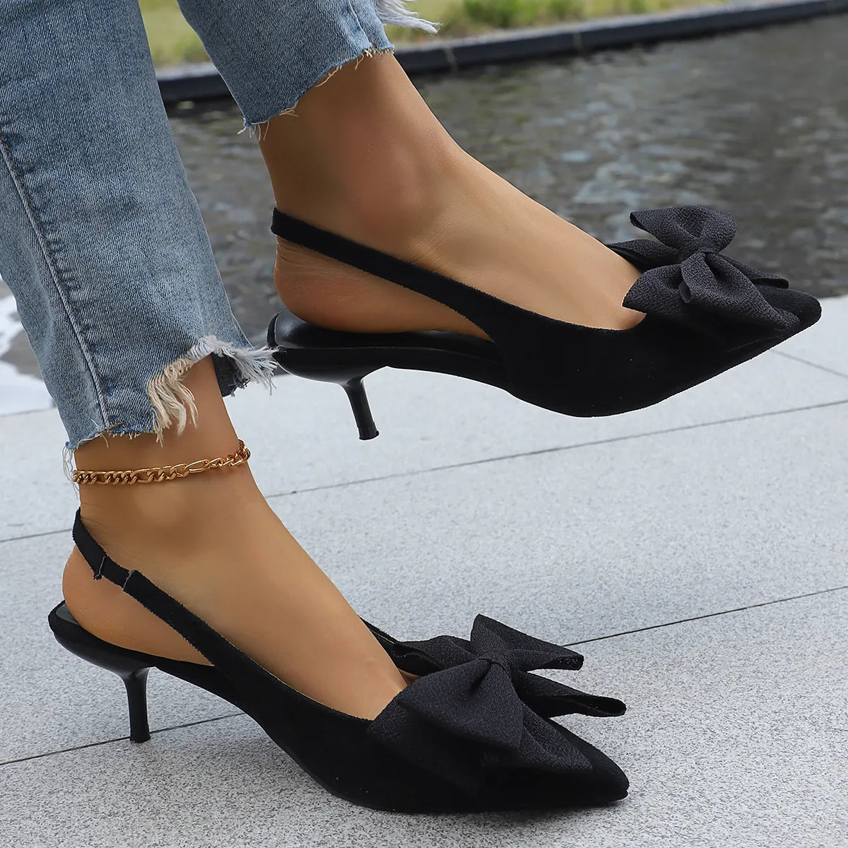 Bow Point Toe Kitten Heels Pumps – Applauses Boutique