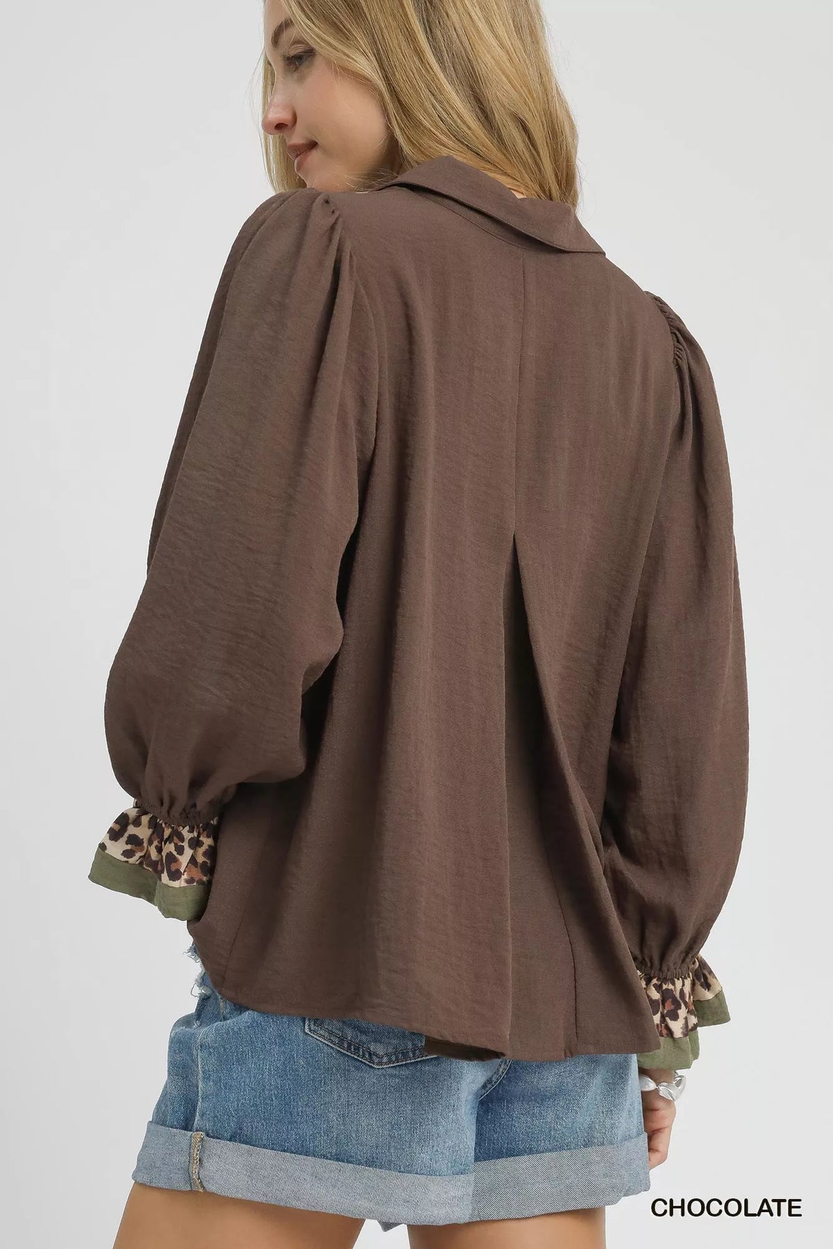 Umgee Half Button Blouse with Leopard Print Trim – Applauses Boutique